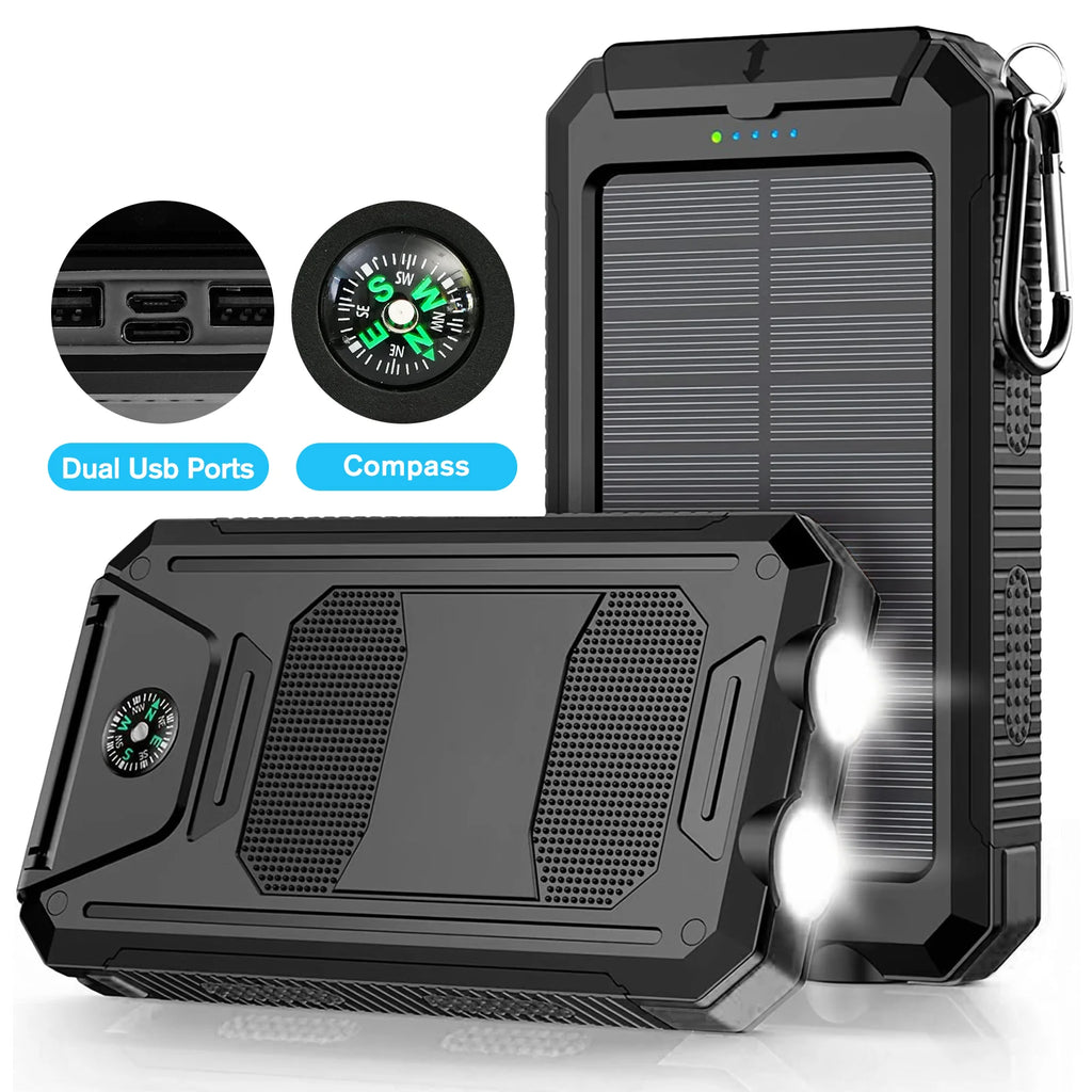 Portable Solar Power Bank With LED Flashlight