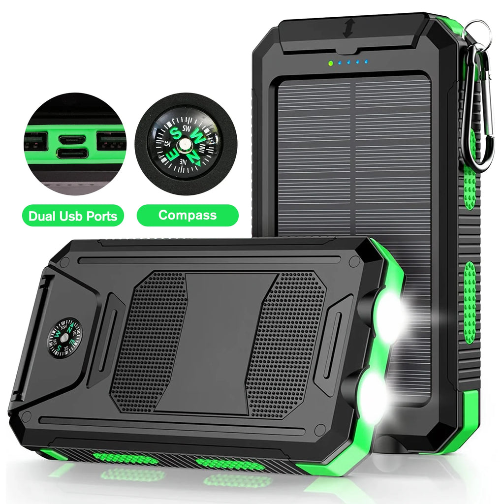 Portable Solar Power Bank With LED Flashlight