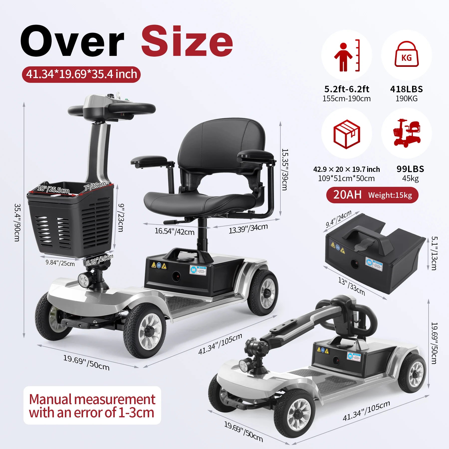 Foldable 4 Wheel Mobility Scooter for Seniors