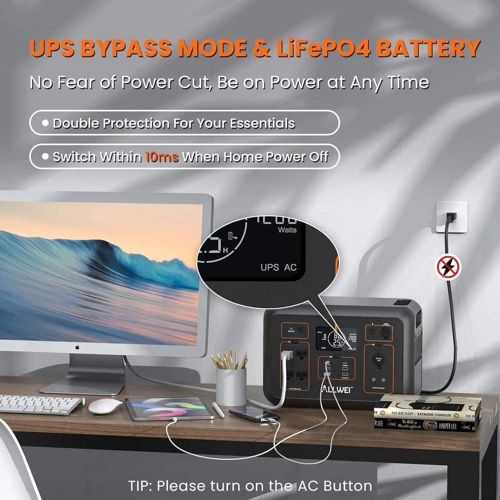 LiFePO4 Portable Power Station 1200W, 1008Wh Solar Generator with UPS Mode, 1.5Hrs Fast Charge, 4 AC Outlet(Surge, Customized