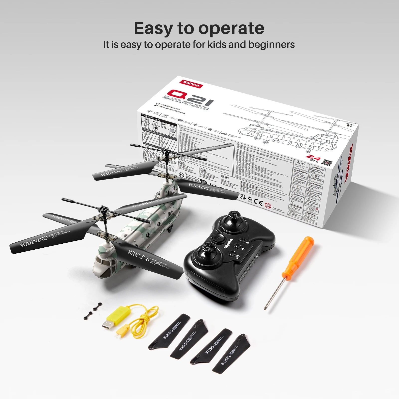 SYMA RC Helicopter Toy, Remote Control Helicopter Q21 Aircraft with Altitude Hold, One Key Take Off/Landing, CH-47 Chinook Toys