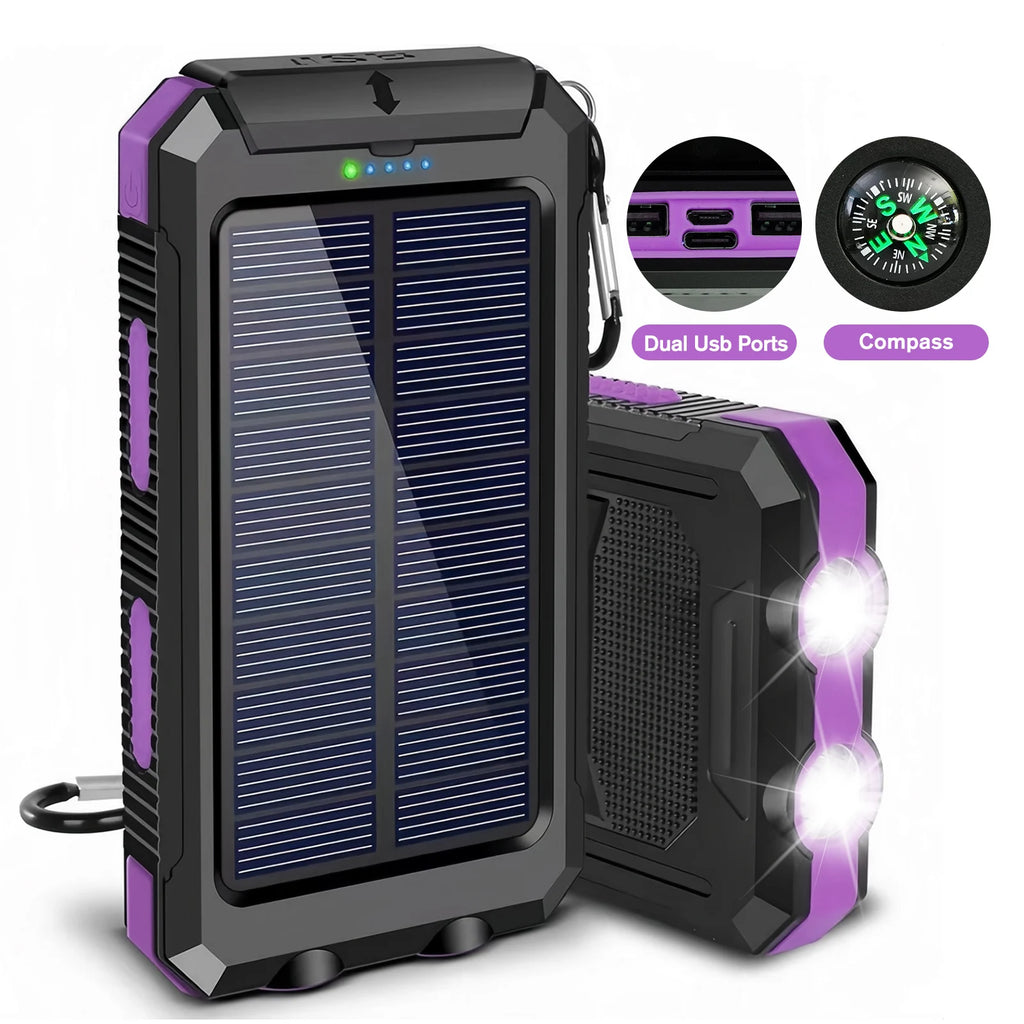 Portable Solar Power Bank With LED Flashlight